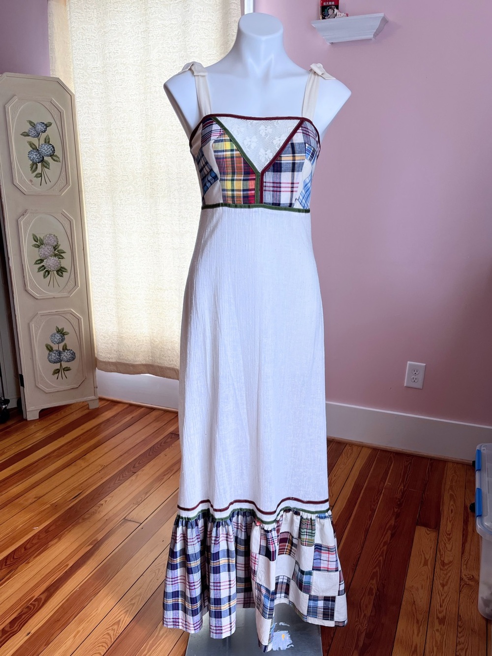 70s Cotton Patchwork Maxi dress with shawl